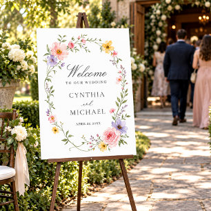 Romantic Pastel Floral Wreath Wedding Welcome Foam Board