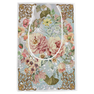 Romantic Pastel Florals Blues Medium Gift Bag