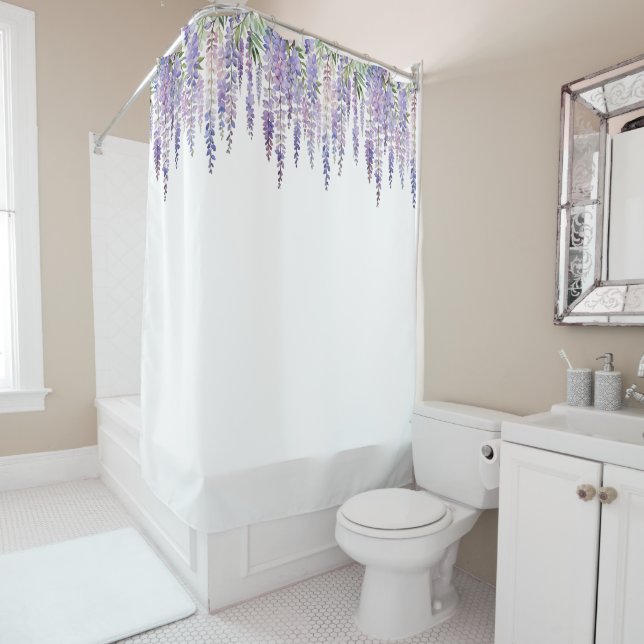 Romantic Pastel Lilac Purple Wisteria Garden Shower Curtain (In Situ)