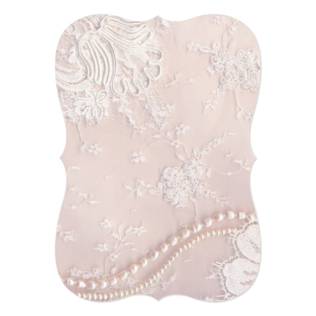 Romantic Pastel Pearl Lace Dusty Pink Wedding Invitation