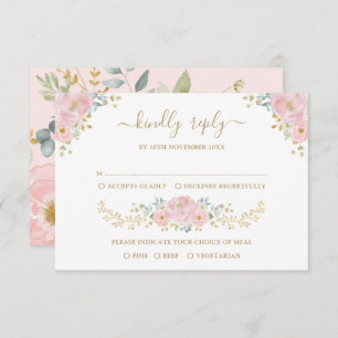 Romantic Pastel Pink Botanical Floral Wedding RSVP Card