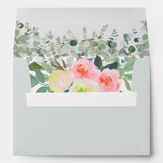 Romantic Pastel Pink Rose Floral Wedding   Envelope (Back (Bottom))