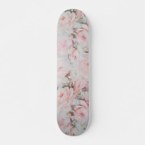 Romantic pastel pink teal elegant rose flowers skateboard