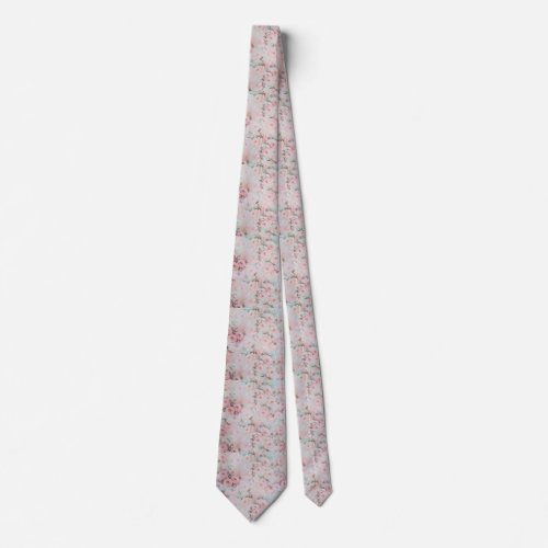 Romantic pastel pink teal elegant rose flowers tie