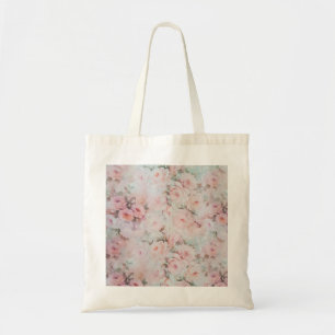 Romantic pastel pink teal elegant rose flowers tote bag
