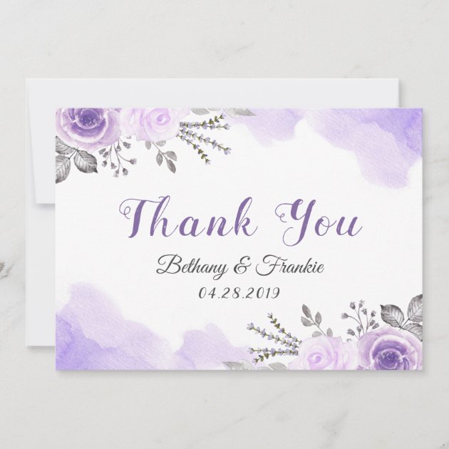 Romantic Pastel Purple Floral Watercolor Thank You