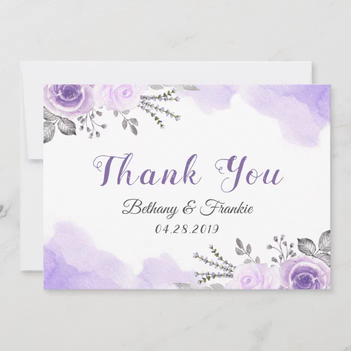 Purple & Lilac Watercolour Floral Personalized Wedding Thank You Cards Purple & Lilac Watercolour Floral Personalized Wedding Thank You Cards