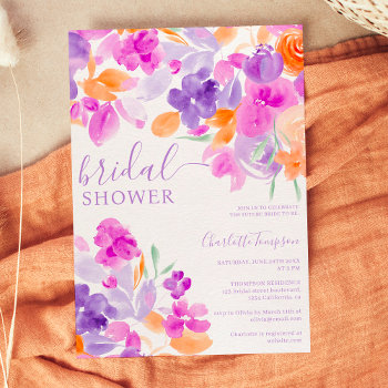Romantic Pastel Purple Orange Floral Bridal Shower Invitation by girly_trend at Zazzle