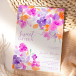 Romantic pastel purple orange floral Sweet 16 Invitation<br><div class="desc">Romantic pastel orange,  purple and lavender floral sweet 16 party invitation with pretty orange purple,  lavender hand painted flowers green leaves and more,  with a brushed script typography</div>
