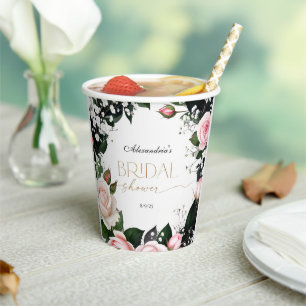Romantic Pastel Roses Bridal Shower Paper Cups
