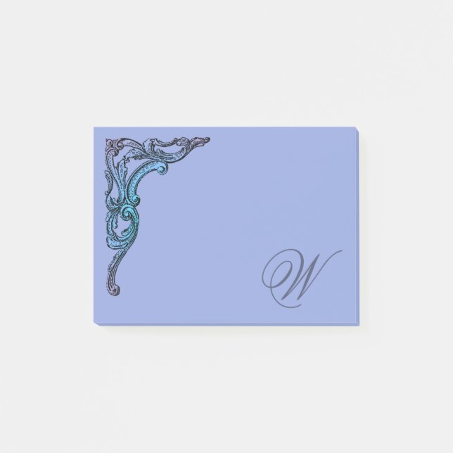 Romantic Pastel Steampunk Goth Monogrammed Post-it Notes (Front)