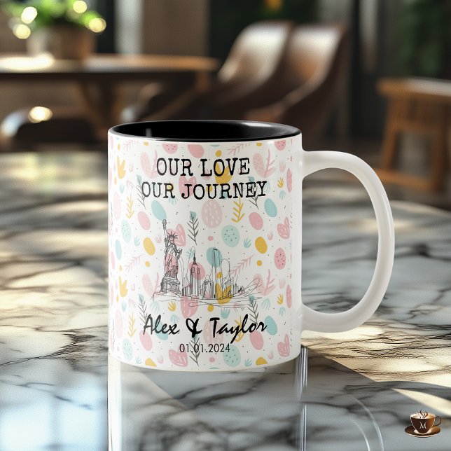 Romantic pastel travel couple — New York skyline Two-Tone Coffee Mug (Creator Uploaded)