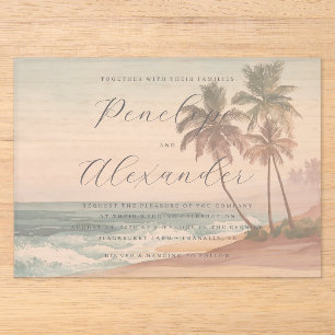Romantic Pastel Watercolor Beach Scene Acrylic Invitations