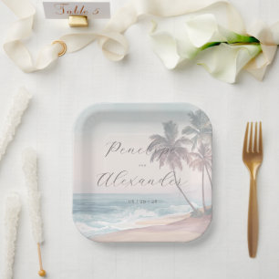 Romantic Pastel Watercolor Beach Scene Paper Plates