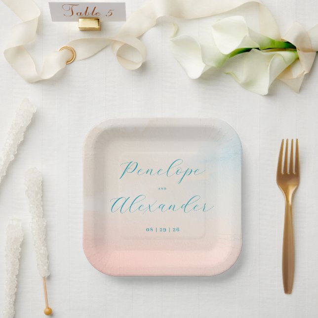 Romantic Pastel Watercolor Paper Plates (Wedding)