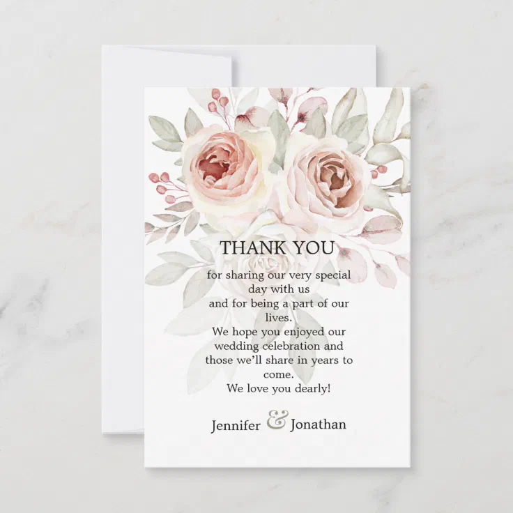 Romantic Pastel Watercolor Rose Wedding Thank You | Zazzle