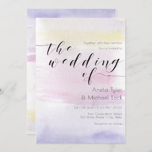 Romantic Pastel Watercolor Typography Wedding Invitation