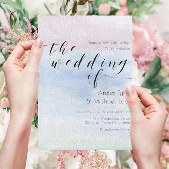 ©Romantic Pastel Watercolor Typography Wedding l Invitation (Creator Uploaded)
