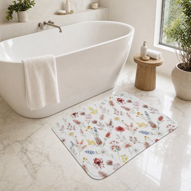 Romantic Pastel Watercolor Wildflowers Bath Mat (Creator Uploaded)