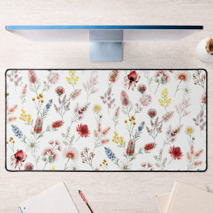 Romantic Pastel Watercolor Wildflowers Desk Mat