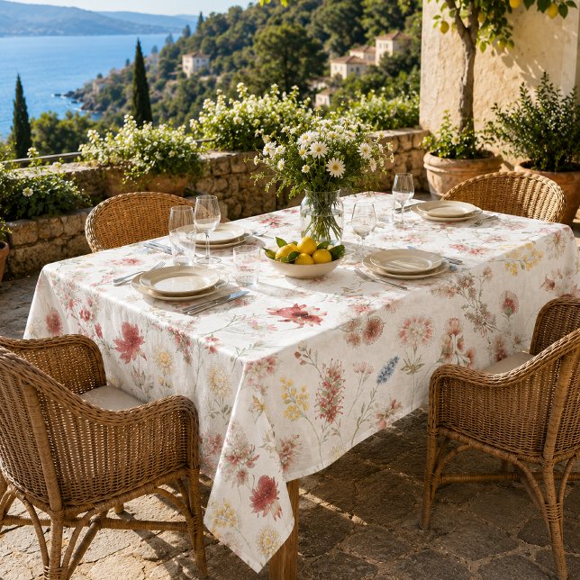 Romantic Pastel Watercolor Wildflowers Tablecloth (Creator Uploaded)