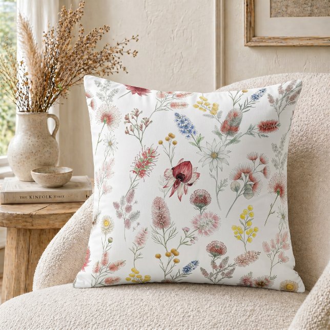 Romantic Pastel Watercolor Wildflowers Throw Pillow (Creator Uploaded)