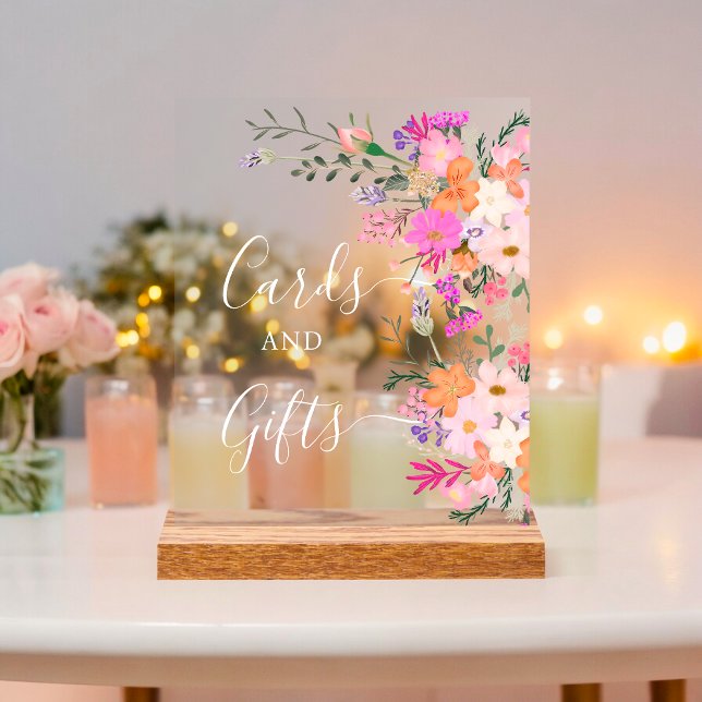 Romantic pastel wild flowers bridal shower acrylic sign (Romantic pastel wild flowers bridal shower acrylic sign)