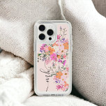 Romantic pastel wild flowers monogram iPhone 15 pro max case<br><div class="desc">Romantic pastel wild flowers  chic monogram with pink,  blue,  purple and green flowers bouquet  in pink,  peach,  purple,  lavender,  green leaves and more,  with a brushed script typography on an elegant editable soft pastel pink background.</div>
