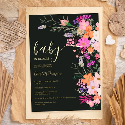 Romantic pastel wild flowers spring baby shower foil invitation
