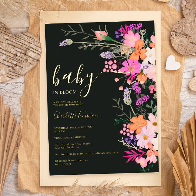 Romantic pastel wild flowers spring baby shower foil invitation (Creator Uploaded)