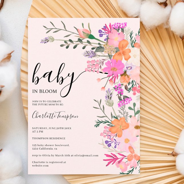 Romantic pastel wild flowers spring baby shower invitation (Creator Uploaded)