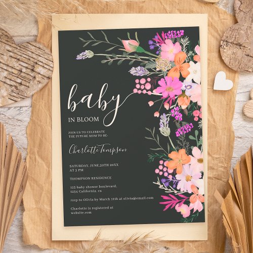Romantic pastel wild flowers spring baby shower invitation