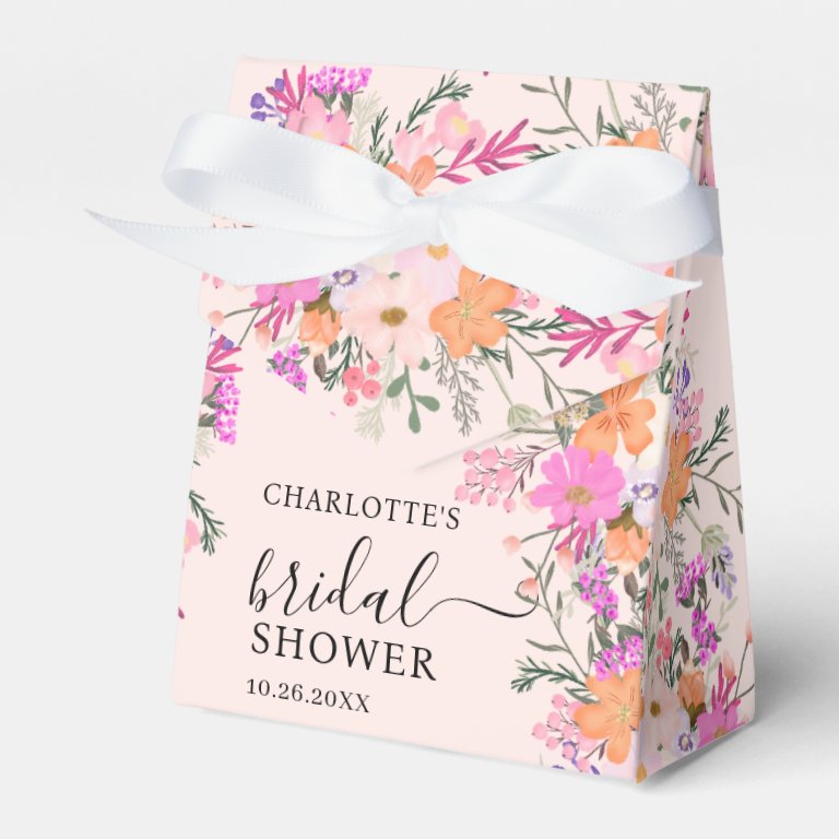 Romantic pastel wild flowers spring bridal shower favor box