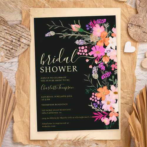 Romantic pastel wild flowers spring bridal shower foil invitation