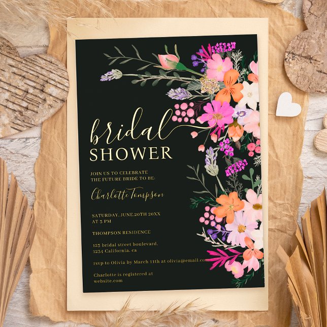 Romantic pastel wild flowers spring bridal shower foil invitation (Creator Uploaded)