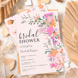 Romantic pastel wild flowers spring bridal shower invitation