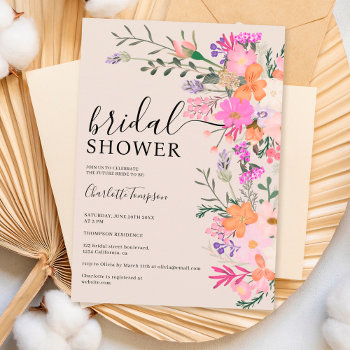 Romantic Pastel Wild Flowers Spring Bridal Shower Invitation by girly_trend at Zazzle