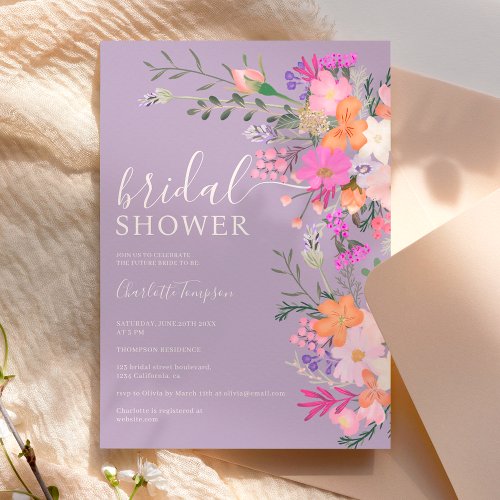Romantic pastel wild flowers spring bridal shower invitation
