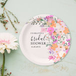 Romantic pastel wild flowers spring bridal shower paper plates<br><div class="desc">Romantic pastel wild flowers spring summer bridal shower plate with pretty wild country flowers in pink,  peach,  purple,  lavender,  green leaves and more,  with a brushed script typography on an elegant editable soft pastel pink background.</div>