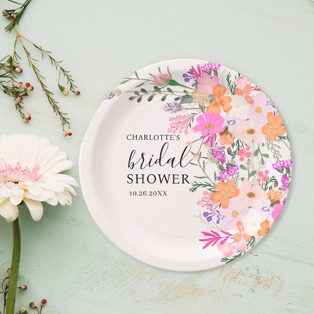 Romantic pastel wild flowers spring bridal shower paper plates (Romantic pastel wild flowers spring bridal shower paper plates)