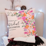 Romantic pastel wild flowers spring bridal shower throw pillow<br><div class="desc">Romantic pastel wild flowers spring summer bridal shower plate with pretty wild country flowers in pink,  peach,  purple,  lavender,  green leaves and more,  with a brushed script typography on an elegant editable soft pastel pink background.</div>