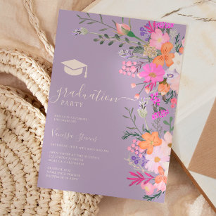 Romantic pastel wild flowers spring graduation invitation