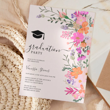 Romantic Pastel Wild Flowers Spring Graduation Invitation by girly_trend at Zazzle