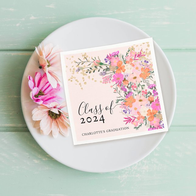 Romantic pastel wild flowers spring graduation napkins (Romantic pastel wild flowers spring graduation napkins)