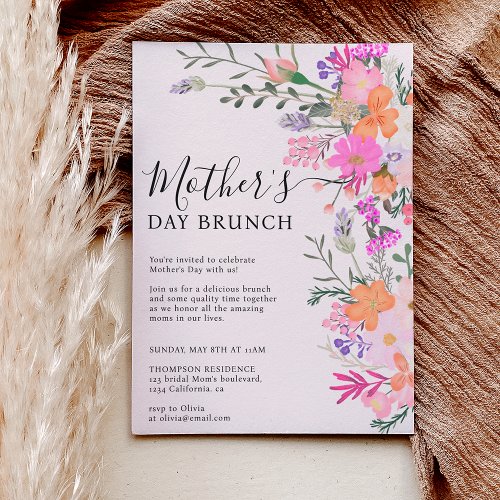 Romantic pastel wild flowers spring mothers day invitation