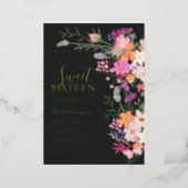 Romantic pastel wild flowers spring sweet 16  foil invitation (Standing Front)