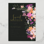 Romantic pastel wild flowers spring sweet 16  foil invitation (Front)
