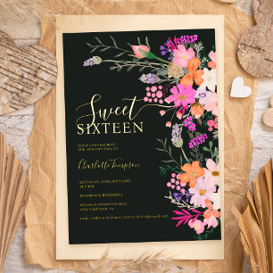 Romantic pastel wild flowers spring sweet 16 foil invitation