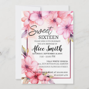 Romantic pastel wild flowers spring sweet 16 invitation