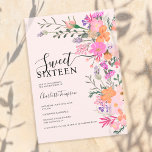 Romantic pastel wild flowers spring sweet 16 invitation<br><div class="desc">Romantic pastel wild flowers spring summer sweet sixteen birthday with pretty wild country flowers in pink,  peach,  purple,  lavender,  green leaves and more,  with a brushed script typography on an elegant editable soft pastel pink background.</div>